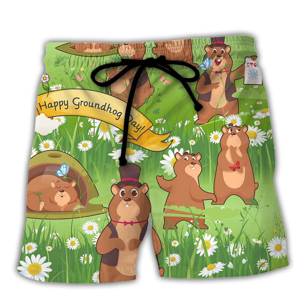 Floral Groundhog Day Beach Shorts For Tropical Holidays And Travel Ready Comfort
