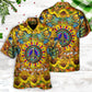Sunflower Hippie Peace Hawaiian Shirt With Detailed Graphic For Summer Events Coastal Travel And Comfortable Styling