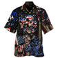 Skull American Pride Hawaiian Shirt For Sunny Getaways, Weekend Travel, And Relaxed Everyday Styling