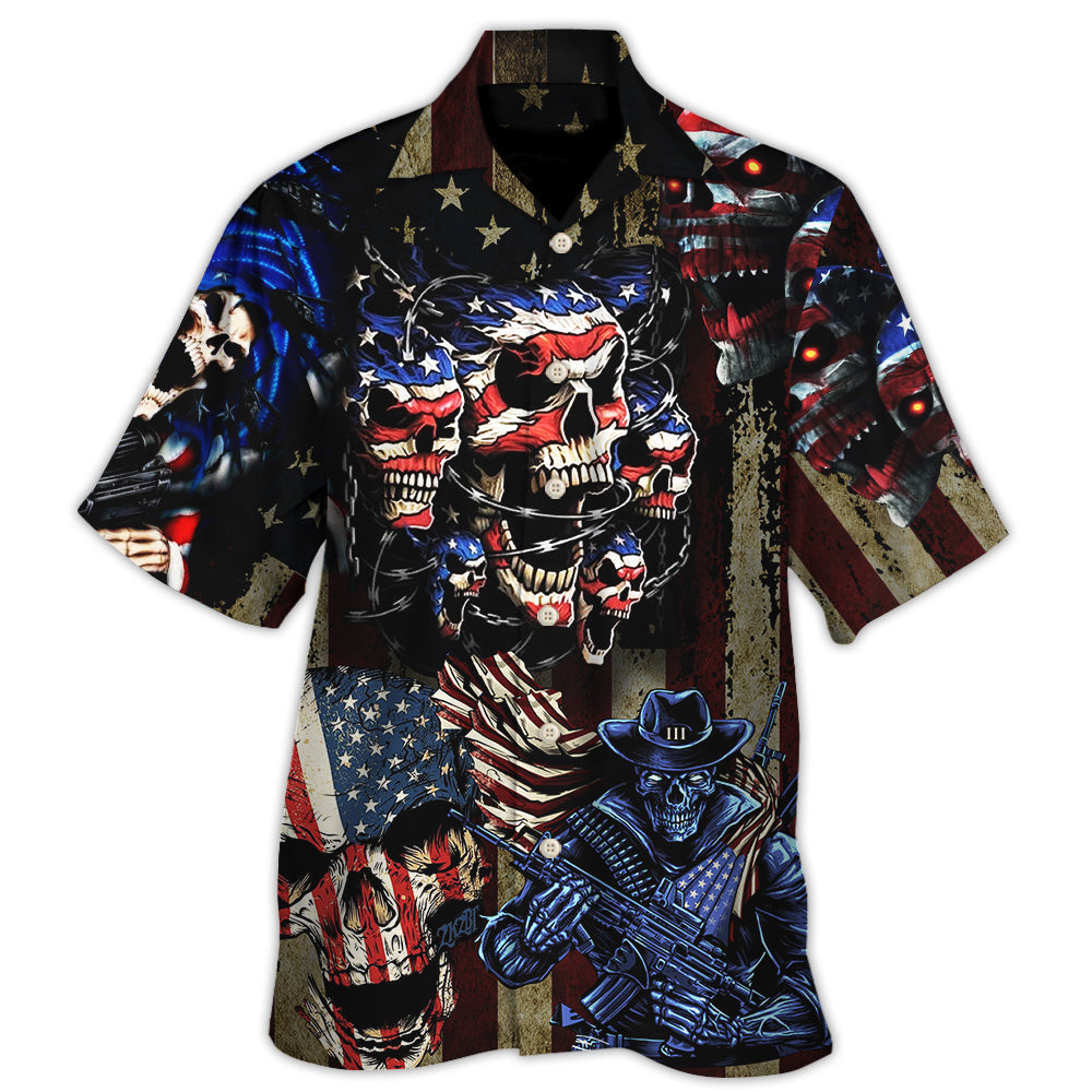 Skull American Pride Hawaiian Shirt For Sunny Getaways, Weekend Travel, And Relaxed Everyday Styling