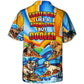 Funny Surfing Dog Pizza Hawaiian Shirt Pattern Detail For Outdoor Gatherings
