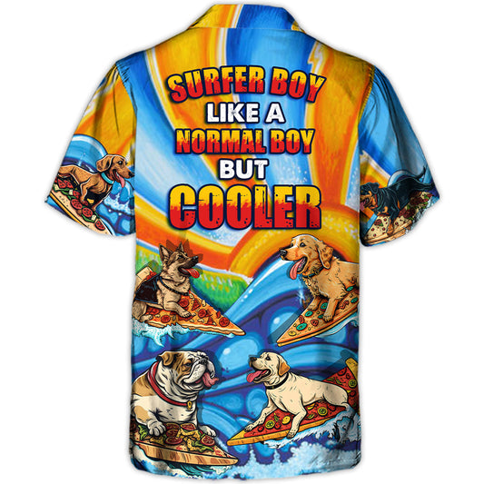 Funny Surfing Dog Pizza Hawaiian Shirt Pattern Detail For Outdoor Gatherings