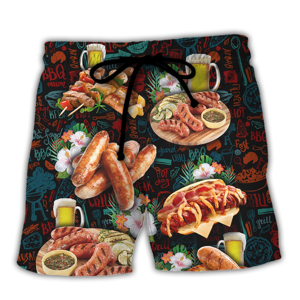 BBQ Food Cow Chicken Beach Shorts For Casual Day Trips And Leisure And Relaxation