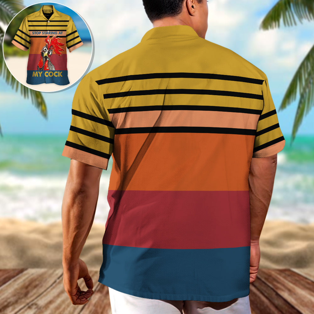 Funny Rooster Attitude Horizontal Stripes Hawaiian Shirt For Summer Vacation And Beach Travel