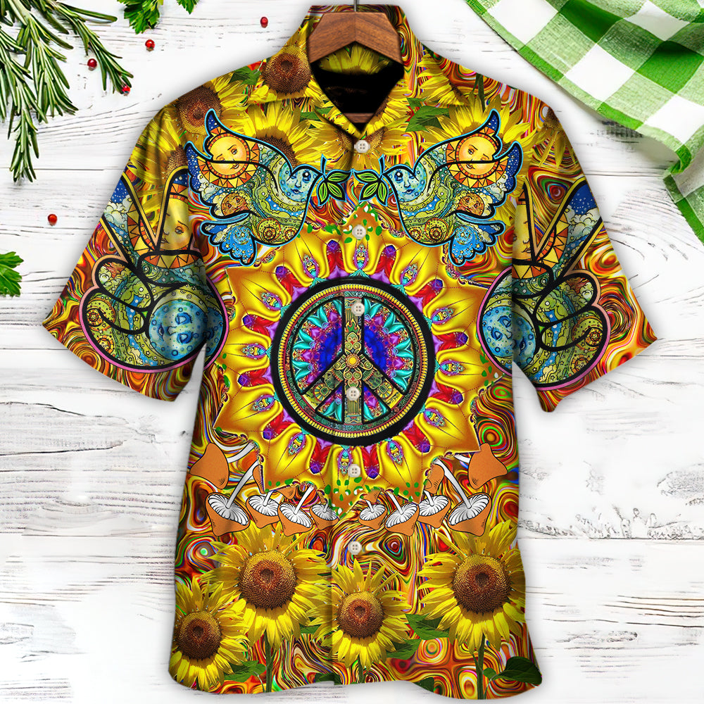 Sunflower Hippie Peace Hawaiian Shirt With All Over Print For Summer Events Coastal Travel And Comfortable Styling