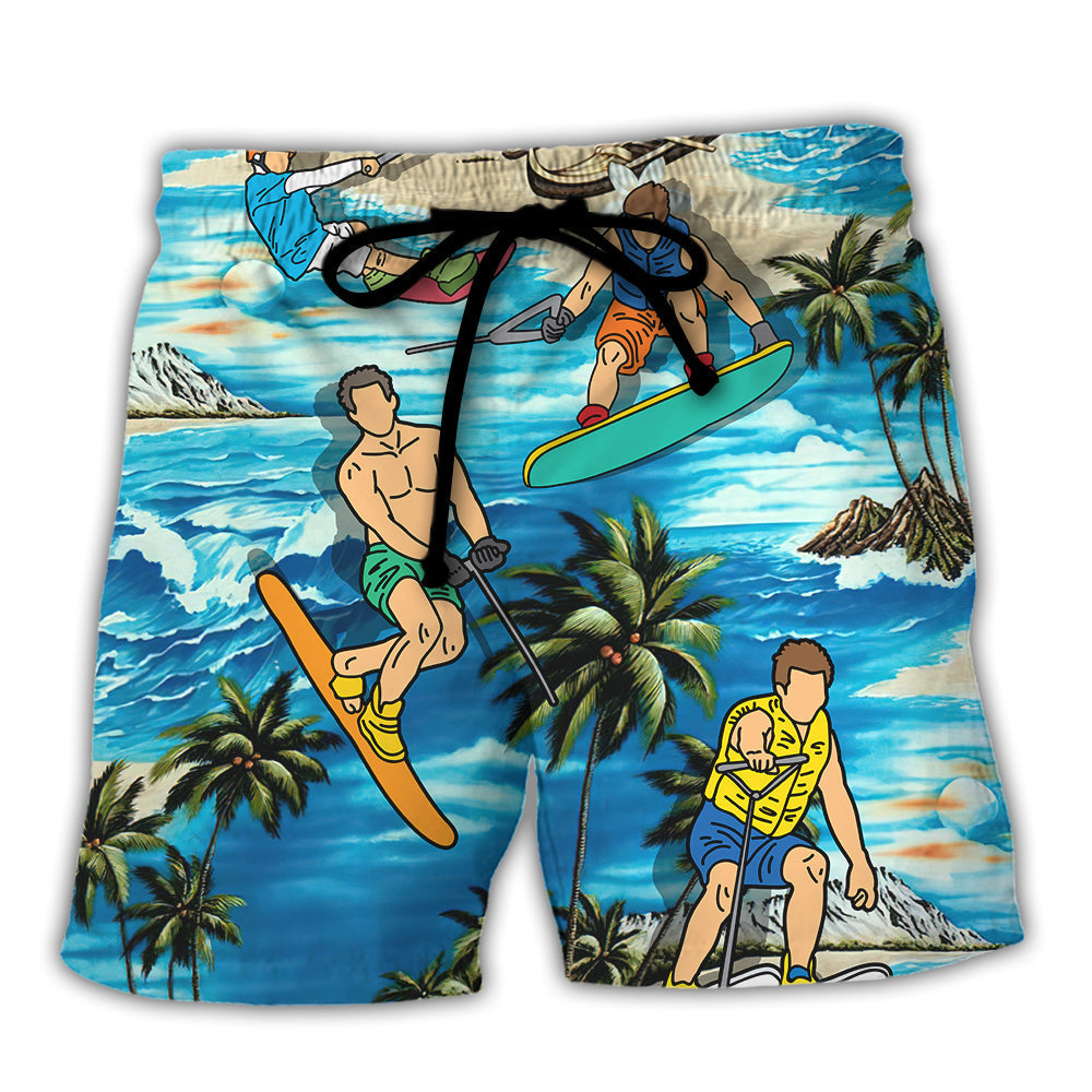 Waterskiing Real Old Men Go Water Skiing Humor Beach Shorts For Active Summer Travel