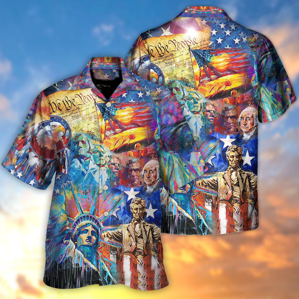 Patriotic Red White Blue American Heart Beats Hawaiian Shirt For Beach Parties And Weekend Getaways