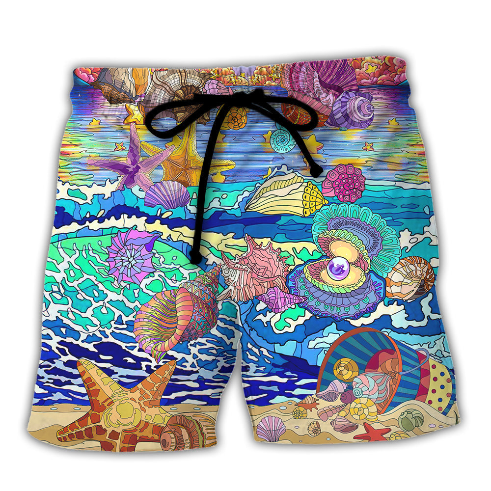 Coastal Seashell Beach Shorts For Weekend Travel And Relaxed Casual Wear