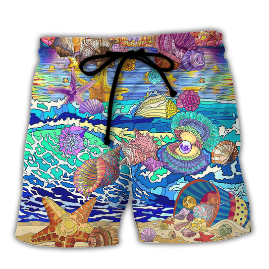 Coastal Seashell Beach Shorts For Weekend Travel And Relaxed Casual Wear