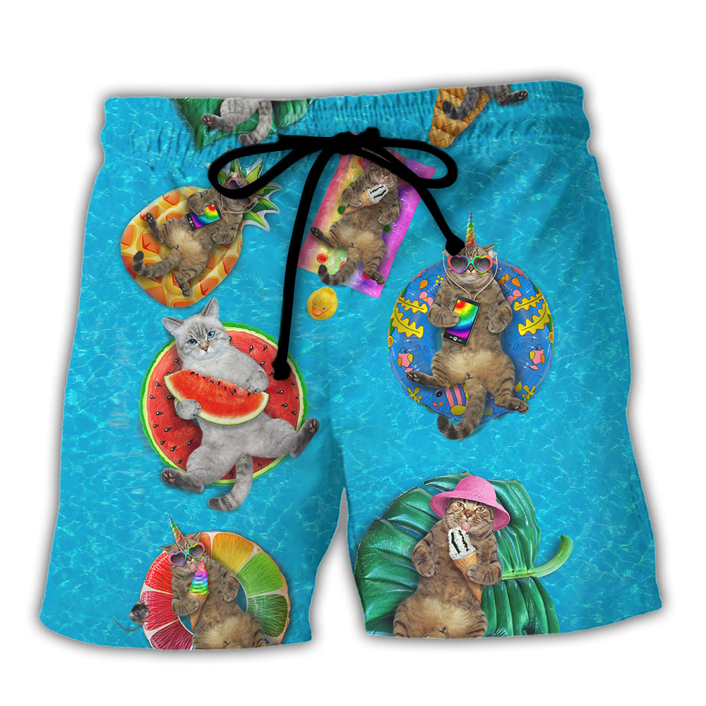 Coastal Sunshine Cat Sunbathing Sun-Kissed Beach Shorts For Beach Days And Weekend Casual Style