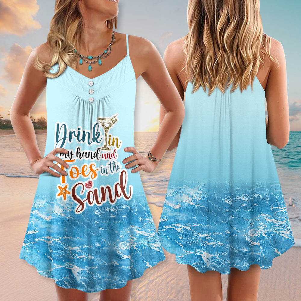 Beach Drink In My Hand And Toes In Sand V-Neck Sleeveless Cami Dress For Beach Festivals And Comfortable Summer Outfits
