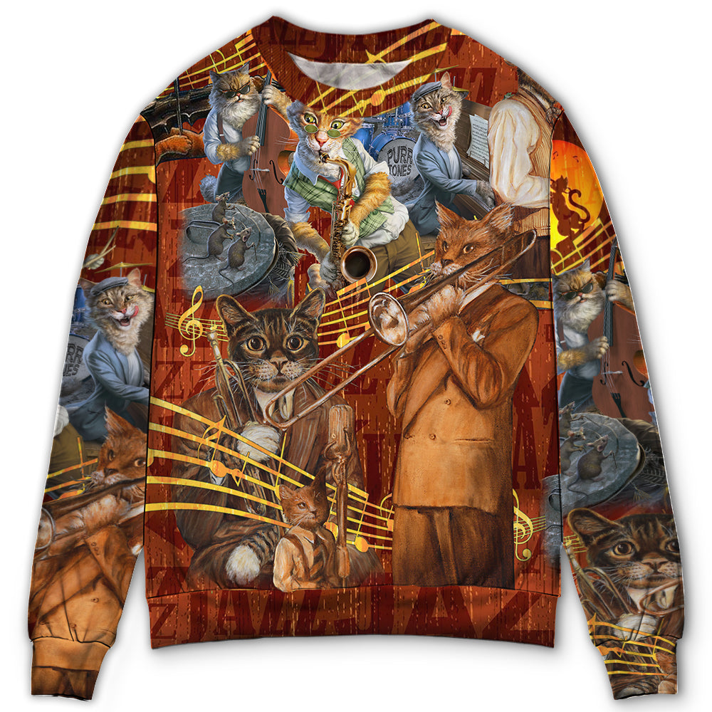 Jazz Music Cat Sweater For Holidays Parties And Comfortable Everyday Wear