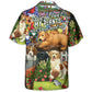 Vintage Gardening Plants Dogs Hawaiian Shirt Front Pattern View For Tropical Vacations