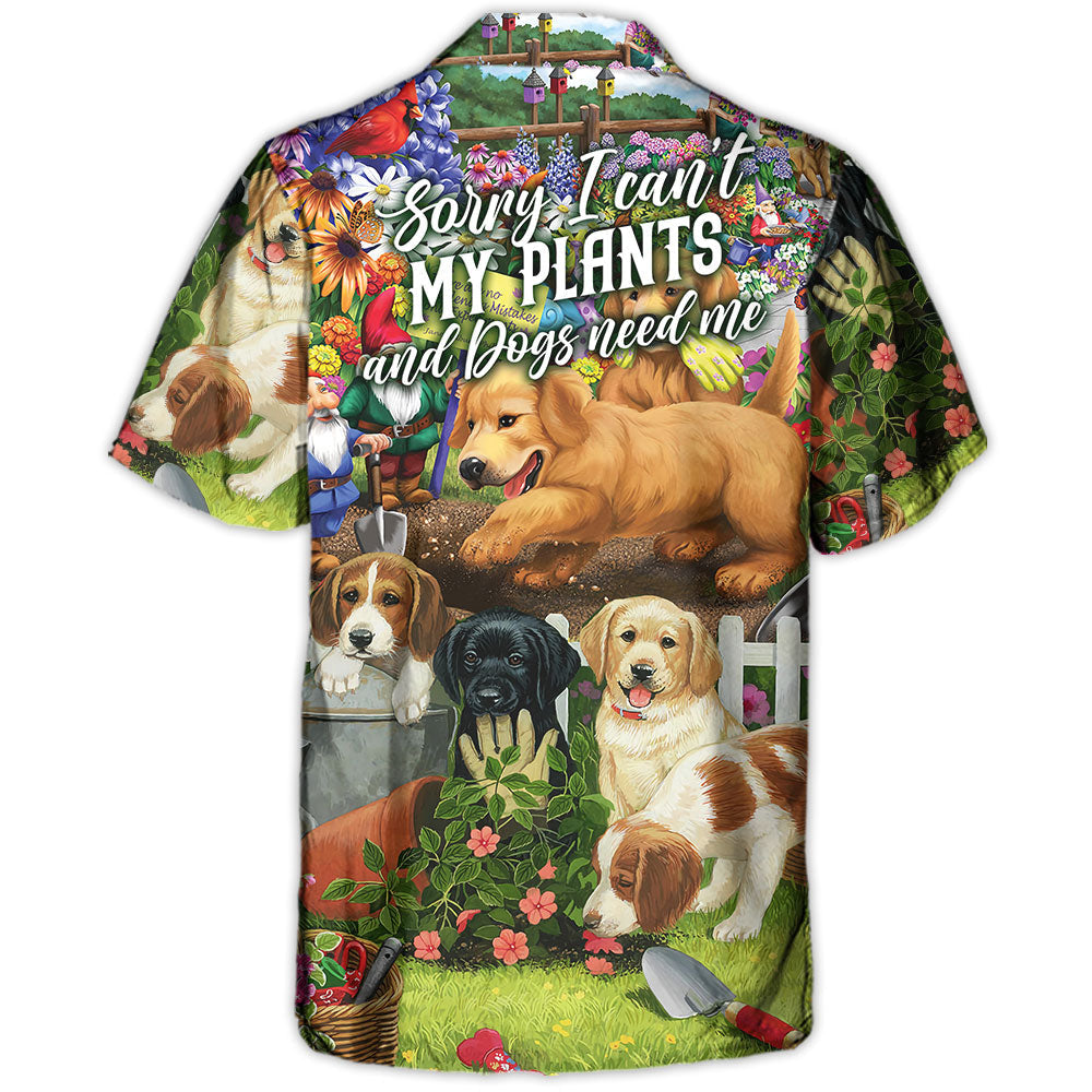 Vintage Gardening Plants Dogs Hawaiian Shirt Front Pattern View For Tropical Vacations