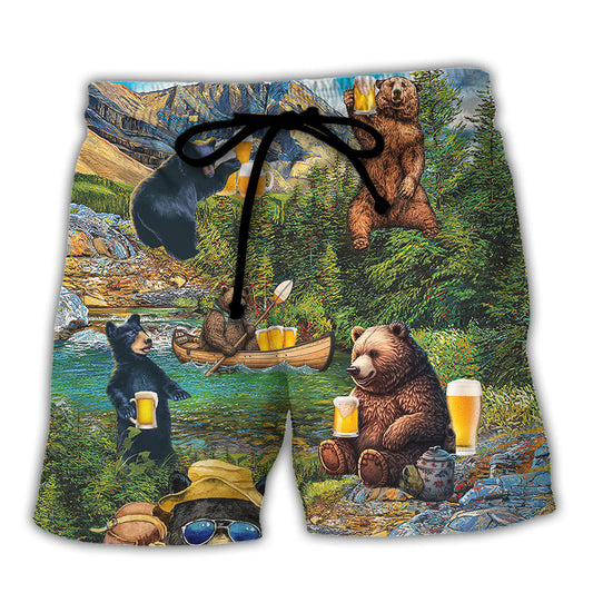 Camping Bear Beer Beach Shorts For Oceanfront Escapes And Weekend Casual Style