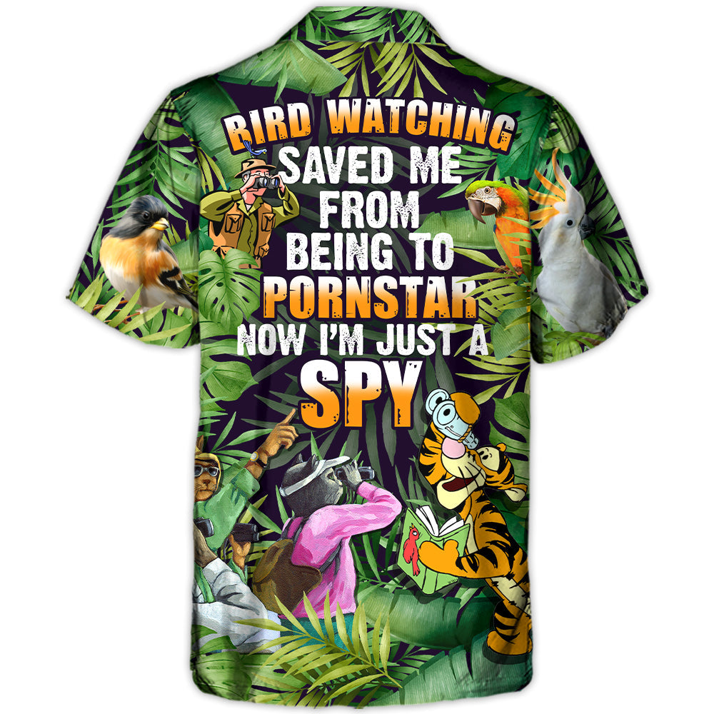 Bird Watching Spy Hawaiian Shirt Artwork View For Coastal Escapes And Resort Style