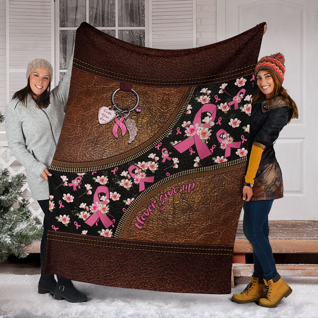 Breast Cancer Awareness Never Give Up Flannel Blanket For Cozy Bedroom Sofa Decor