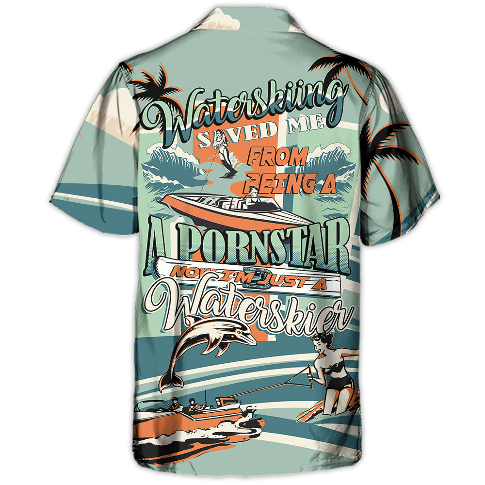 Funny Vintage Waterskiing Waterskier Hawaiian Shirt For Summer Events And Casual Outdoor Wear