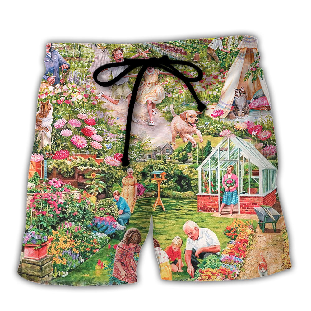 Botanical Floral Vintage Gardening Beach Shorts For Coastal Adventures And Versatile Outdoor Wear