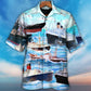 Ocean Blue Cargo Ship Hawaiian Shirt For Vacation Getaways Resort Wear And Casual Celebrations