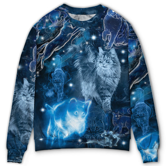 Blue Neon Cat Sweater For Playful Everyday Outfits Travel And Comfortable Daily Wear