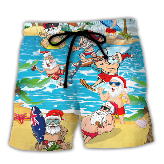 Santa Keeping The Spirit Alive Christmas In July Beach Shorts For Festive Outdoor Style