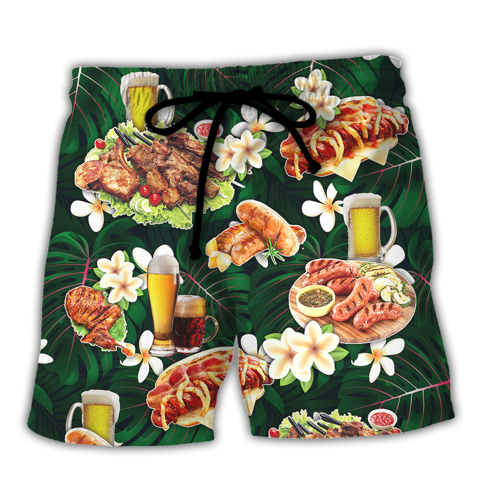 BBQ Food Beach Shorts For Resort Getaways, Tropical Escapes, And Travel Ready Comfort