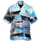 Ocean Blue Cargo Ship Hawaiian Shirt For Vacation Getaways Resort Wear And Casual Celebrations
