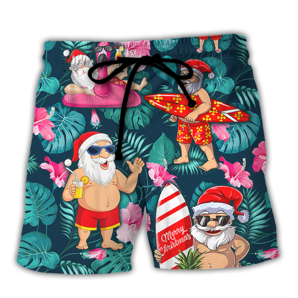Christmas In July Tropical Santa Beach Shorts For Beach Days And Weekend Casual Style