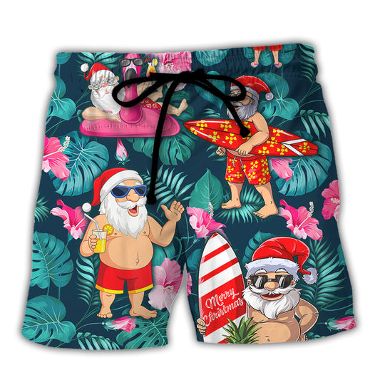 Christmas In July Tropical Santa Beach Shorts For Beach Days And Weekend Casual Style