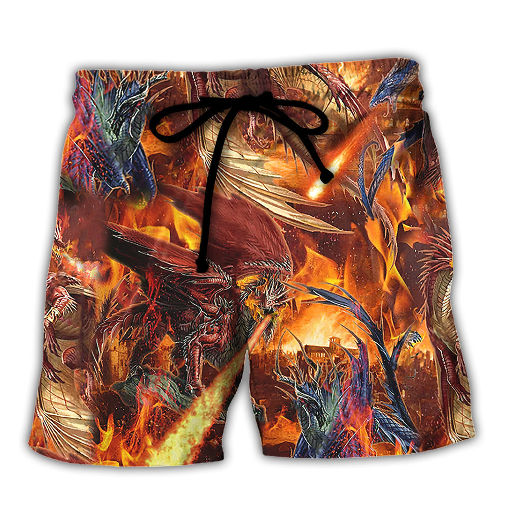 Dragon Fire Combat Fantasy Style Beach Shorts For Bold Summer Vacation Style