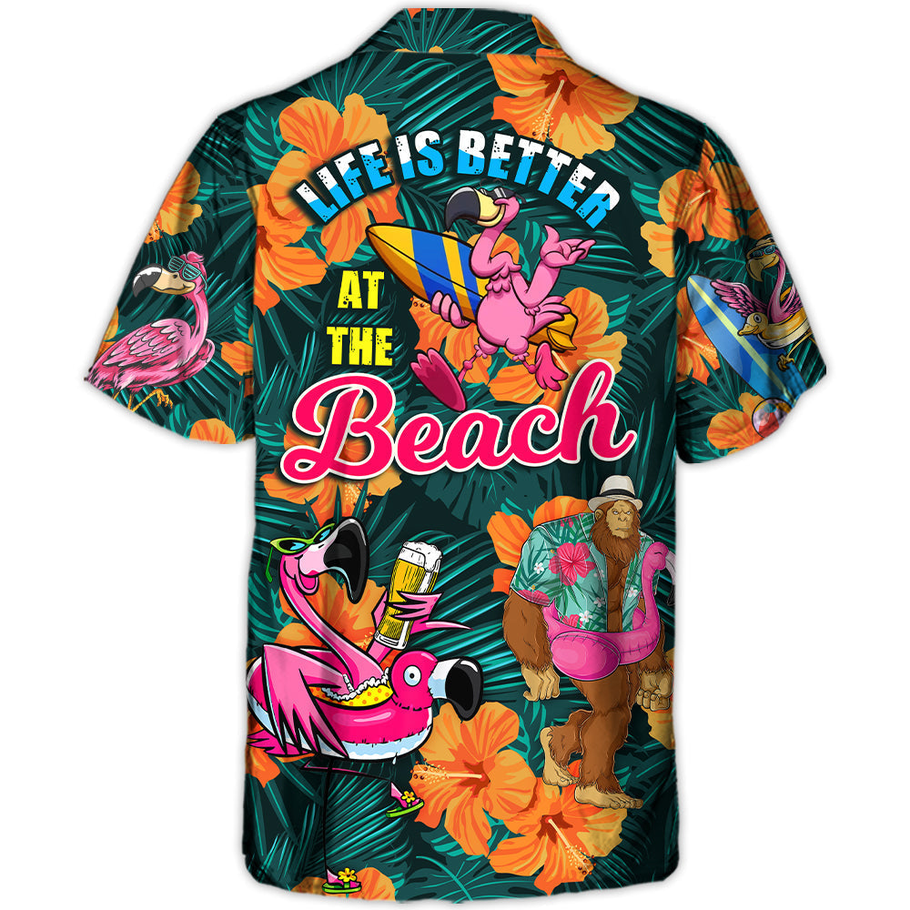 Tropical Flamingo Forest Creature Beach Hawaiian Shirt Artwork Detail For Tropical Trips And Casual Outings