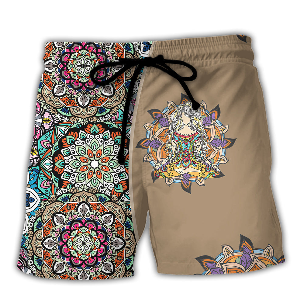 Yoga Quilt Pattern Art Style Beach Shorts For Resort Trips And Casual Comfort
