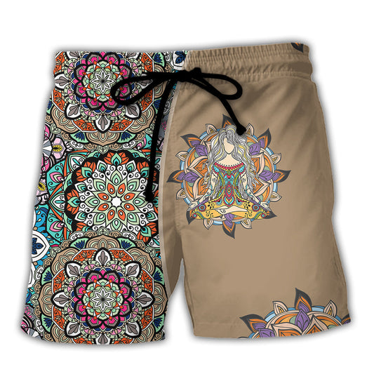 Yoga Quilt Pattern Art Style Beach Shorts For Resort Trips And Casual Comfort