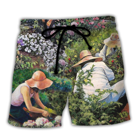 Botanical Vintage Gardening Beach Shorts For Holiday Cruises And Easy Warm Weather Wear