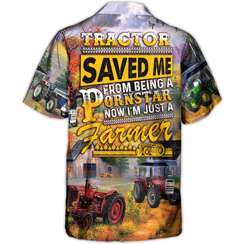 Tractor Farmer Hawaiian Shirt Pattern Detail For Summer Holidays And Outdoor Fun