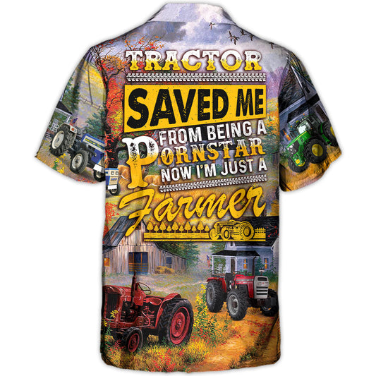 Tractor Farmer Hawaiian Shirt Pattern Detail For Summer Holidays And Outdoor Fun