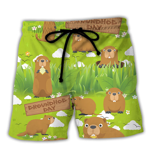 Floral Groundhog Day Garden Beach Shorts For Holiday Cruises And Versatile Outdoor Wear
