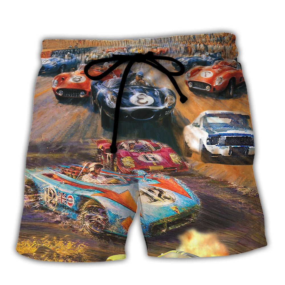 Racing Car Fast Lover Art Style Beach Shorts For Vehicle Lover Vacation Wear