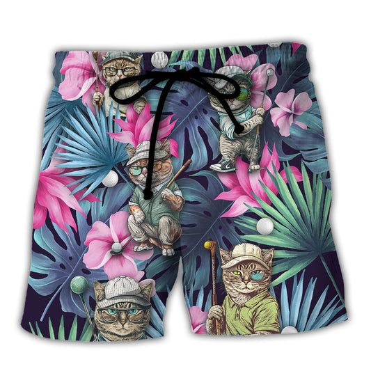 Tropical Golf Cat Beach Shorts For Beach Days And Leisure And Relaxation