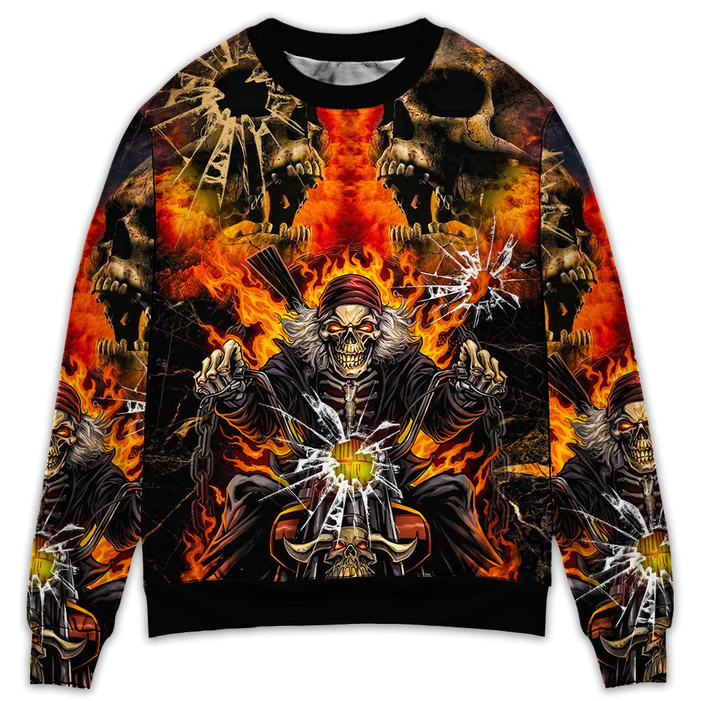 Biker Skull Crazy Sweater For Art Lovers Holidays Parties And Comfortable Wear