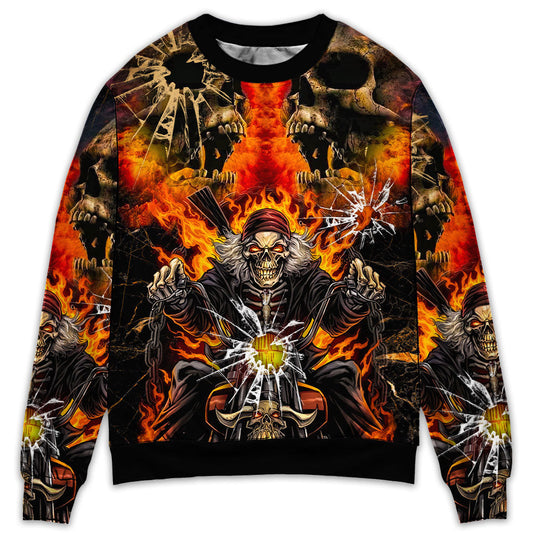 Biker Skull Crazy Sweater For Art Lovers Holidays Parties And Comfortable Wear