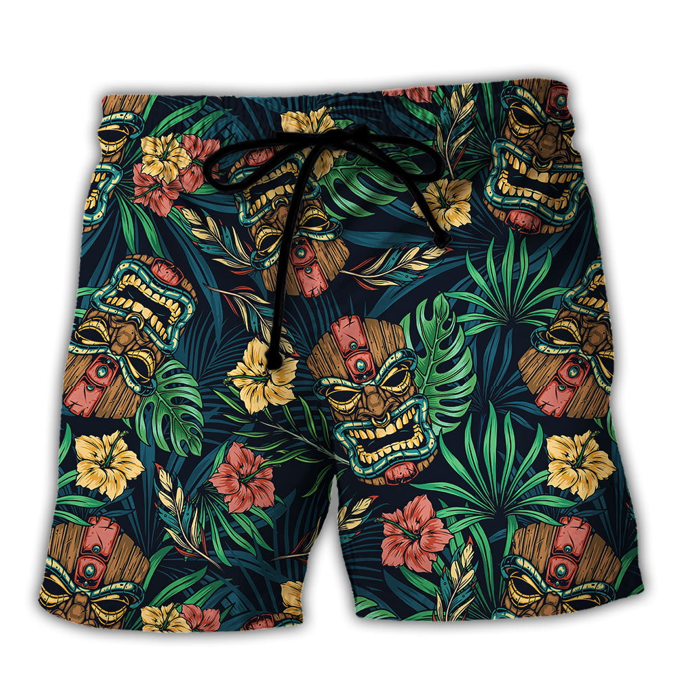 Tiki Hawaii Tropical Leaf Beach Shorts For Warm Weather Outings And Laid Back Styling