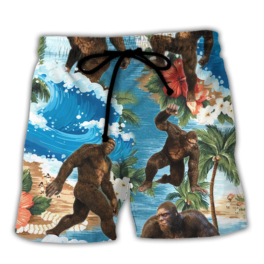 Bigfoot Tropical Funny Art Style Beach Shorts For Coastal Summer Adventures