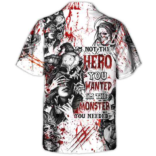 Skull Monster Hawaiian Shirt Collar And Front View For Summer Travel
