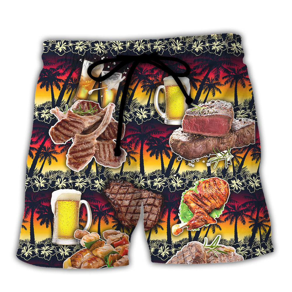 BBQ Meat Funny My Wife Loves My Meat Beach Shorts For Food And Drink Fans