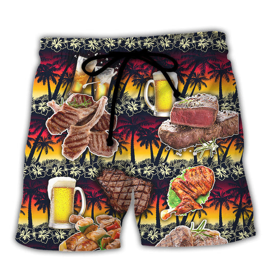 BBQ Meat Funny My Wife Loves My Meat Beach Shorts For Food And Drink Fans