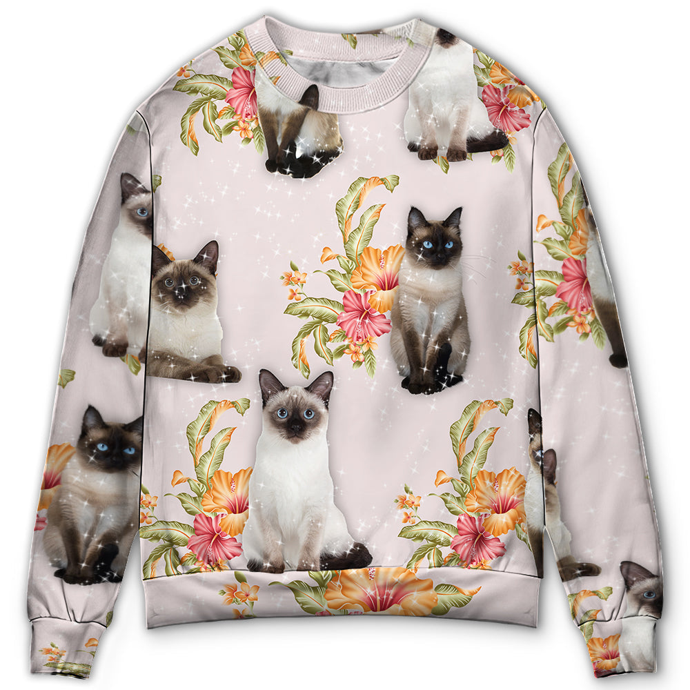 Tropical Floral Siamese Cat Sweater For Distinctive Animal Artwork Holidays And Thoughtful Gifts