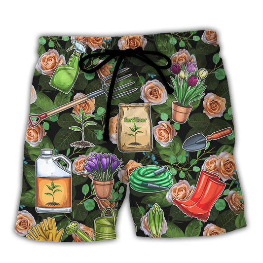 Botanical Vintage Gardening Beach Shorts For Resort Getaways And Leisure And Relaxation
