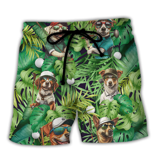 Golf Dog Playing Golf Funny Putt Joke Tropical Beach Shorts For Resort Trips And Casual Comfort